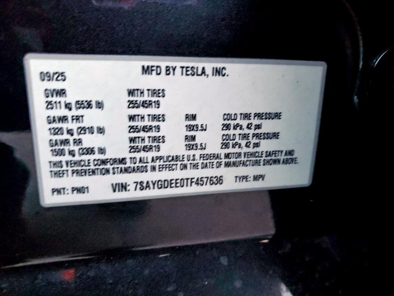 95700665 :رقم المزاد ، 7SAYGDEE0TF457636 vin ، 2026 Tesla Model Y مزاد بيع