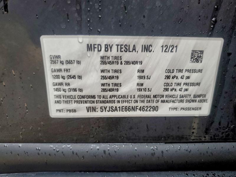 Aukcja sprzedaży 2022 Tesla Model S, vin: 5YJSA1E66NF462290, numer aukcji: 97533435