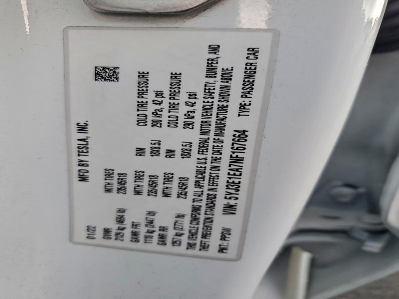 Auction sale of the 2022 Tesla Model 3, vin: 5YJ3E1EA7NF167664, lot number: 95686855