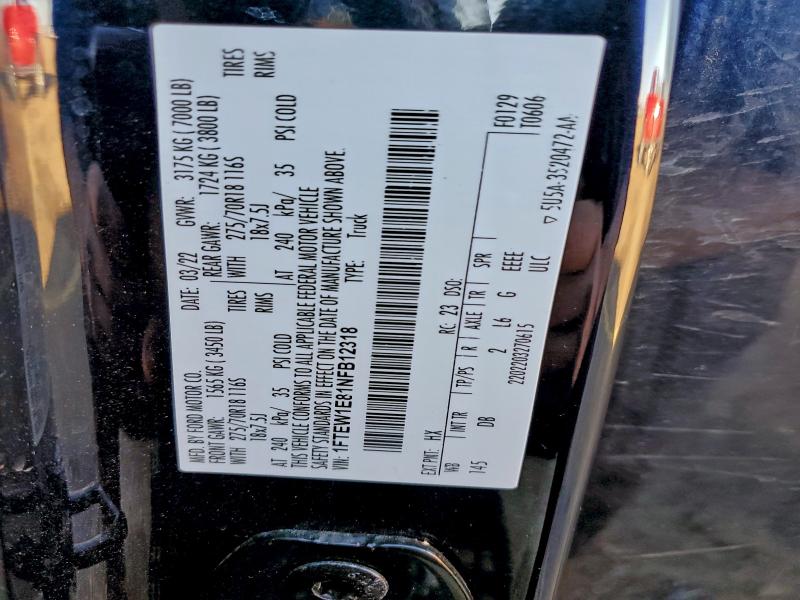Aukcja sprzedaży 2022 Ford F150, vin: 1FTEW1E81NFB12318, numer aukcji: 95177655