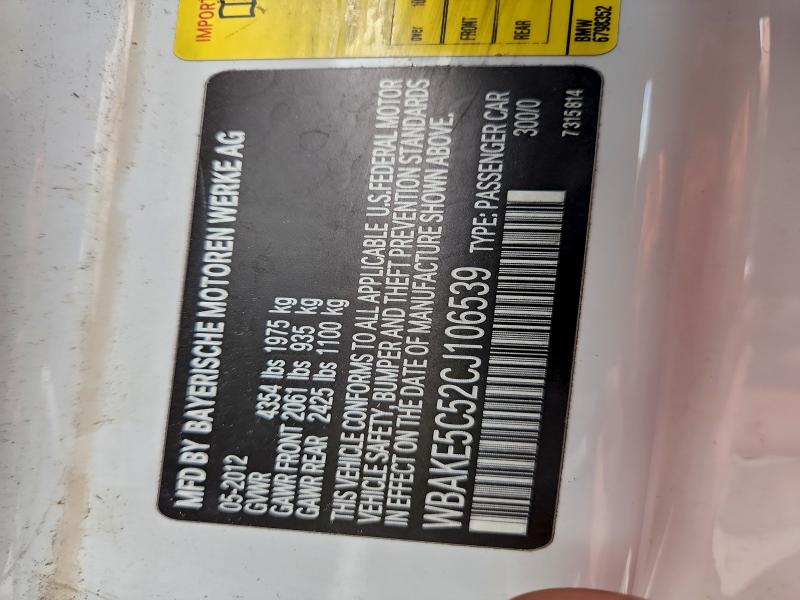 2012 Bmw 3 Series 320i Xdrive მანქანა იყიდება აუქციონზე, vin: WBAKE5C52CJ106539, აუქციონის ნომერი: 98018755