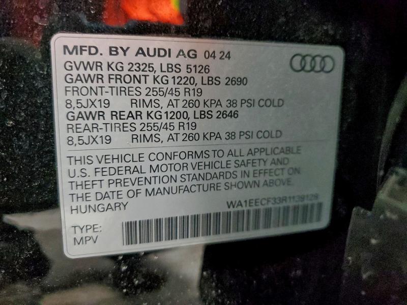 Aukcja sprzedaży 2024 Audi Q3, vin: WA1EECF33R1139129, numer aukcji: 98003215