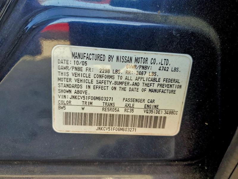 2006 Infiniti G35 მანქანა იყიდება აუქციონზე, vin: JNKCV51F06M603271, აუქციონის ნომერი: 96548465