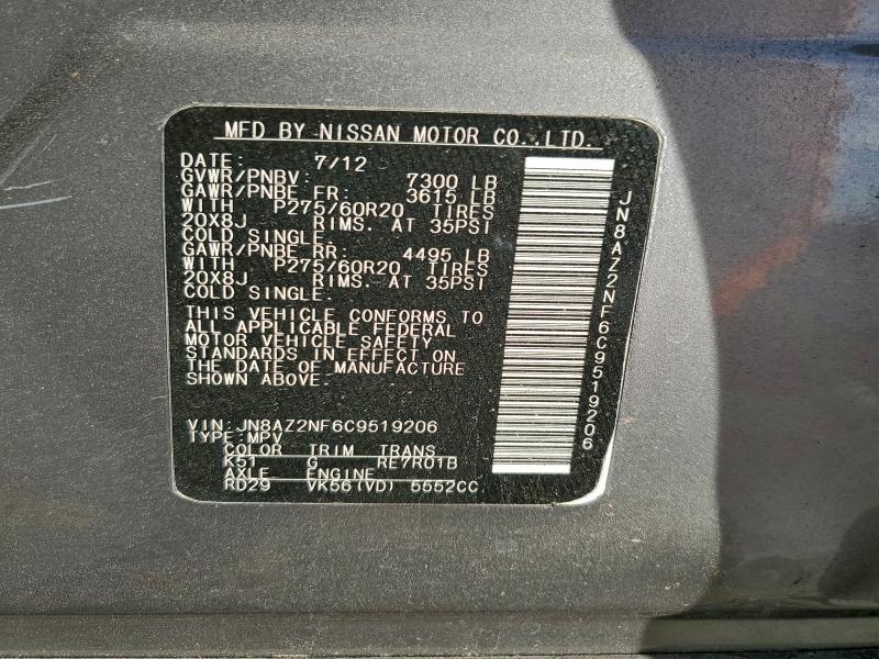 Aukcja sprzedaży 2012 Infiniti Qx56, vin: JN8AZ2NF6C9519206, numer aukcji: 94926825