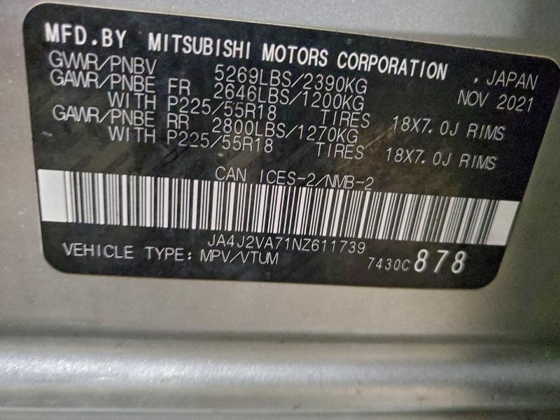 Продажа на аукционе авто 2022 Mitsubishi Outlander, vin: JA4J2VA71NZ611739, номер лота: 97181095