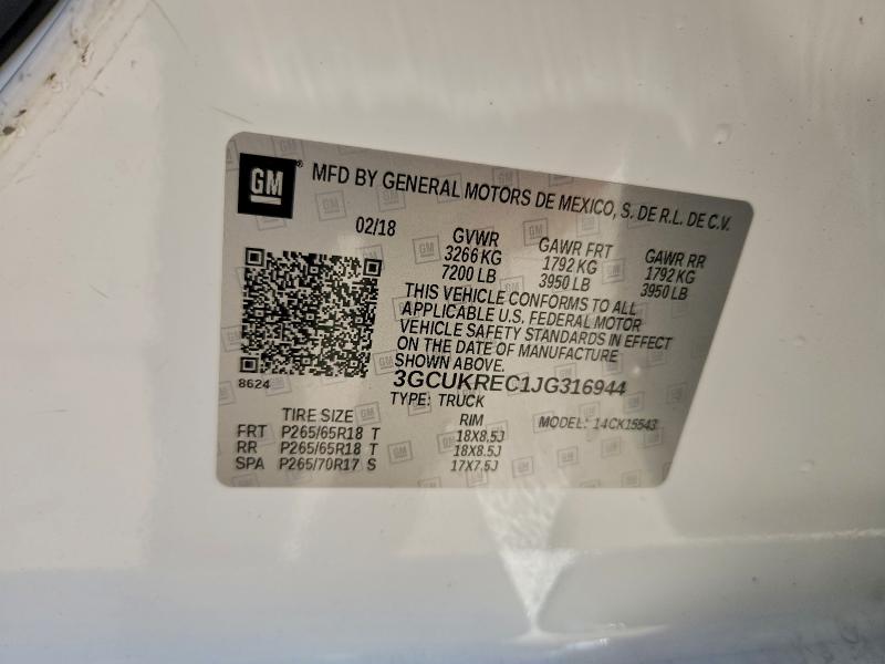 93399405 :رقم المزاد ، 3GCUKREC1JG316944 vin ، 2018 Chevrolet Silverado مزاد بيع