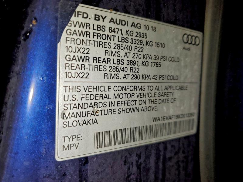 Продажа на аукционе авто 2019 Audi Q8, vin: WA1EVAF19KD013350, номер лота: 95831445