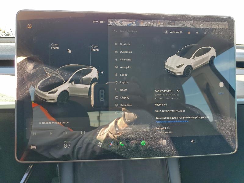 96842015 :رقم المزاد ، 7SAYGDEEXNF349561 vin ، 2022 Tesla Model Y مزاد بيع