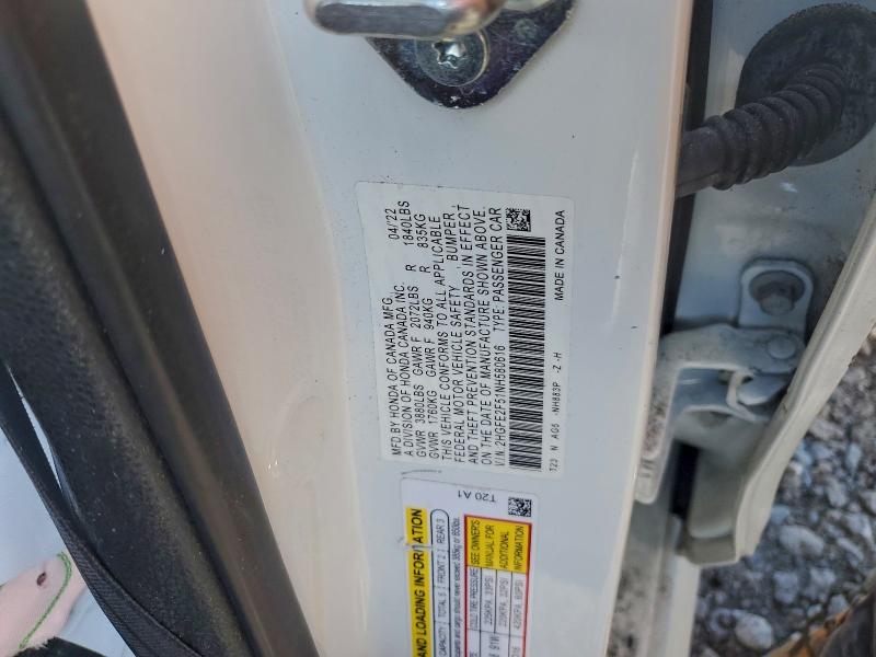 2022 Honda Civic მანქანა იყიდება აუქციონზე, vin: 2HGFE2F51NH580616, აუქციონის ნომერი: 97418515
