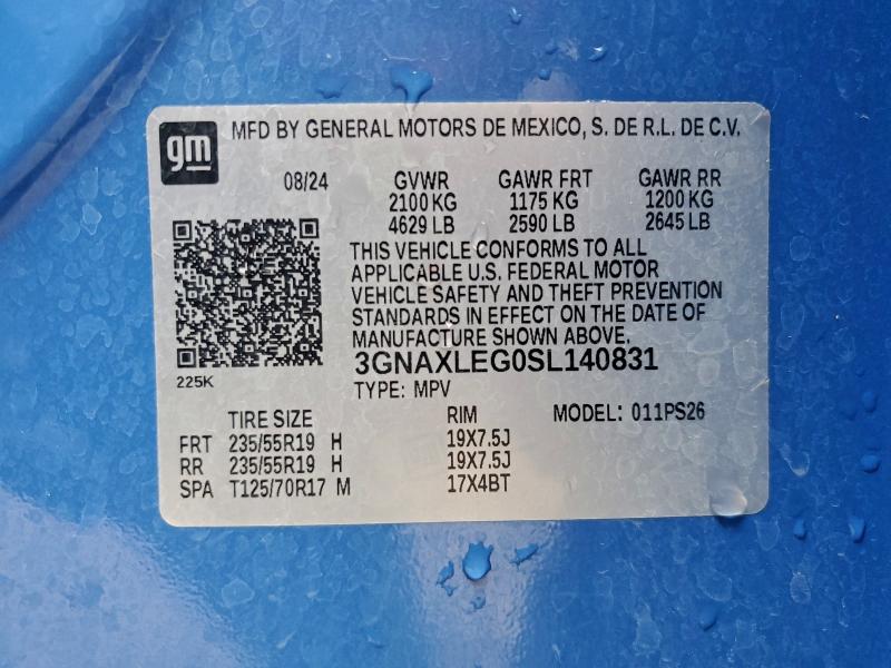 94911335 :رقم المزاد ، 3GNAXLEG0SL140831 vin ، 2025 Chevrolet Equinox Rs مزاد بيع