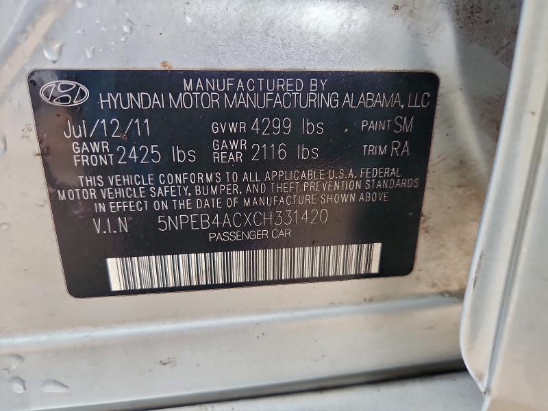 Aukcja sprzedaży 2012 Hyundai Sonata, vin: 5NPEB4ACXCH331420, numer aukcji: 95144885