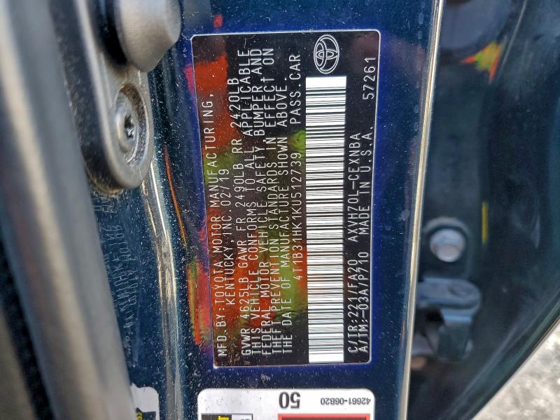 2019 Toyota Camry მანქანა იყიდება აუქციონზე, vin: 4T1B31HK1KU512739, აუქციონის ნომერი: 95029875