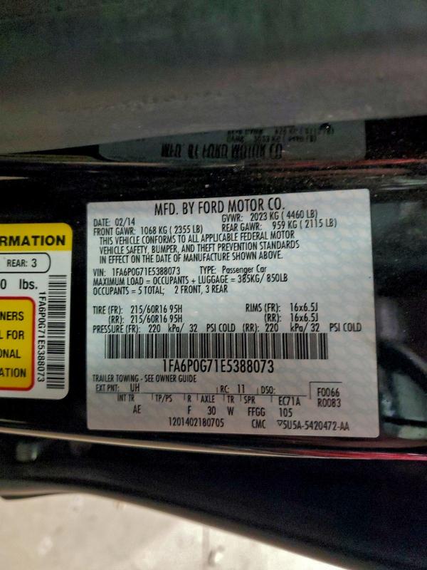 96742235 :رقم المزاد ، 1FA6P0G71E5388073 vin ، 2014 Ford Fusion S مزاد بيع