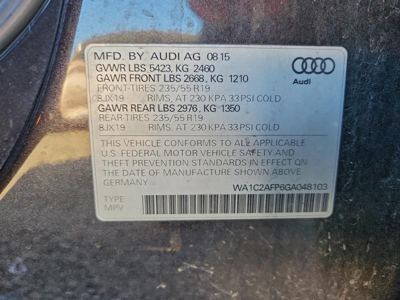 Продаж на аукціоні авто 2016 Audi Q5, vin: WA1C2AFP6GA048103, номер лоту: 94285285
