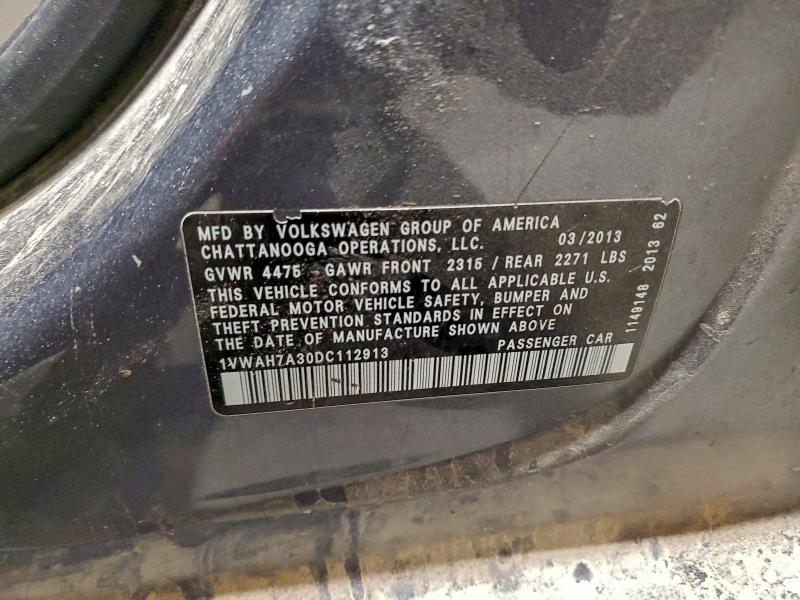 96007765 :رقم المزاد ، 1VWAH7A30DC112913 vin ، 2013 Volkswagen Passat مزاد بيع