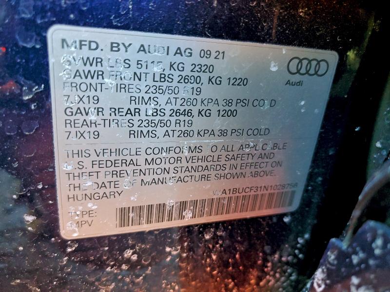 97966195 :رقم المزاد ، WA1BUCF31N1028756 vin ، 2022 Audi Q3 مزاد بيع