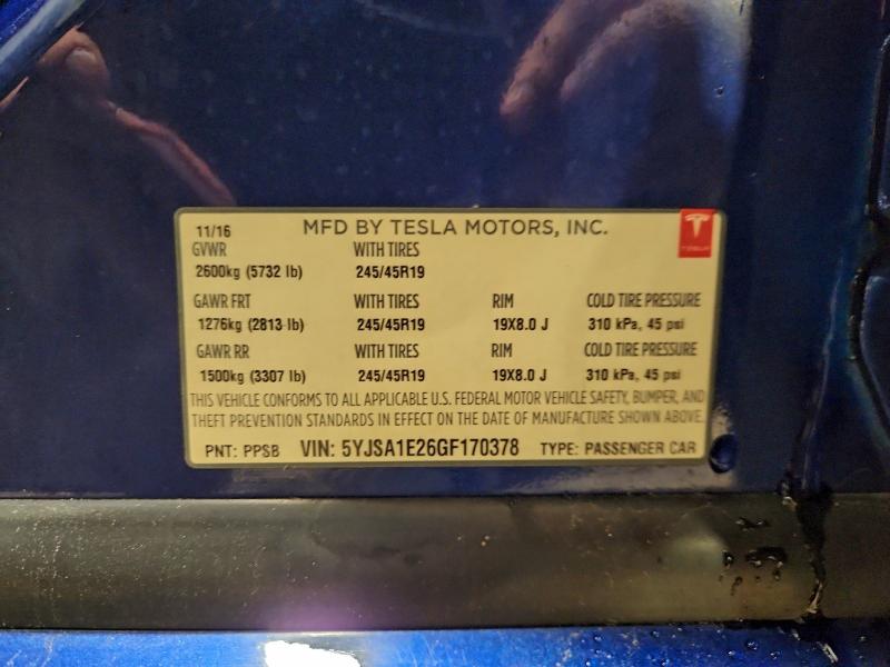 Продаж на аукціоні авто 2016 Tesla Model S, vin: 5YJSA1E26GF170378, номер лоту: 94538045