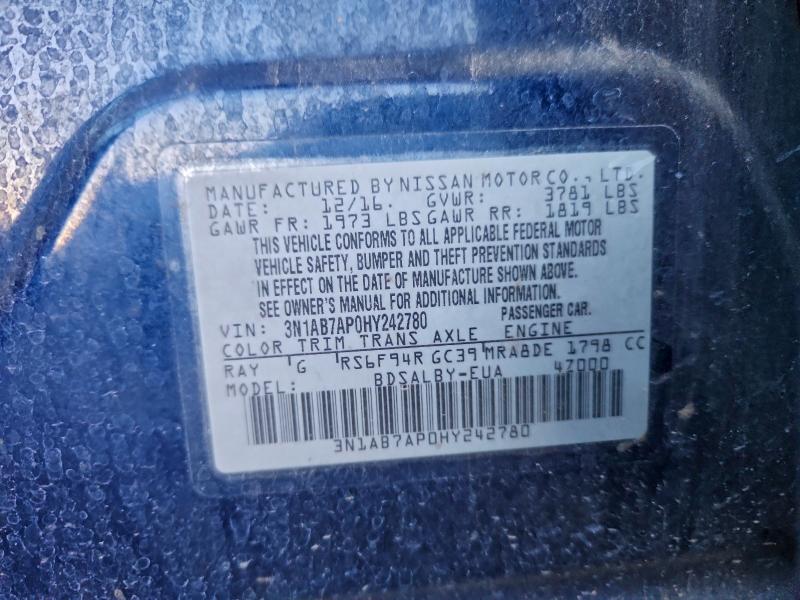98144995 :رقم المزاد ، 3N1AB7AP0HY242780 vin ، 2017 Nissan Sentra مزاد بيع