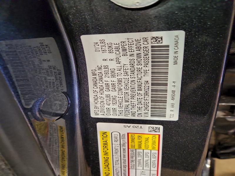 95138945 :رقم المزاد ، 2HGFE1F73RH322194 vin ، 2024 Honda Civic مزاد بيع