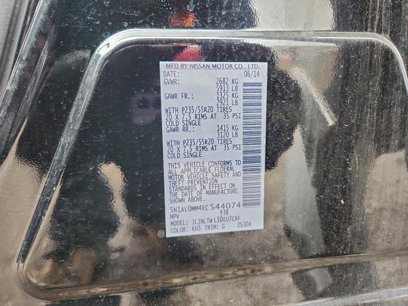 96128315 :رقم المزاد ، 5N1AL0MM4EC544074 vin ، 2014 Infiniti Qx60 مزاد بيع