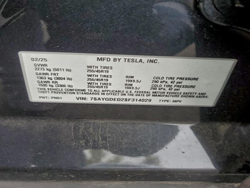 2025 Tesla Model Y მანქანა იყიდება აუქციონზე, vin: 7SAYGDED2SF314029, აუქციონის ნომერი: 94049635