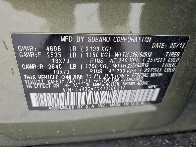 Aukcja sprzedaży 2018 Subaru Outback, vin: 4S4BSAKC3J3380317, numer aukcji: 94412625