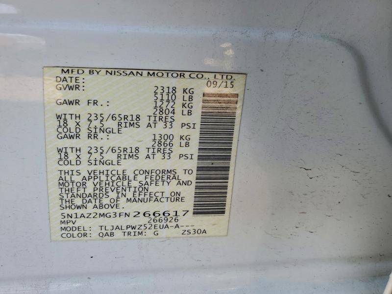 Продажа на аукционе авто 2015 Nissan Murano, vin: 5N1AZ2MG3FN266617, номер лота: 96294305