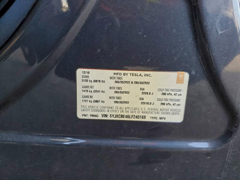 Aukcja sprzedaży 2020 Tesla Model X, vin: 5YJXCBE46LF240169, numer aukcji: 95517625