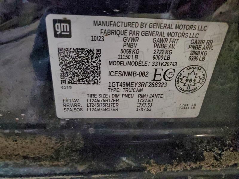 2024 Gmc Sierra მანქანა იყიდება აუქციონზე, vin: 1GT49MEY3RF268323, აუქციონის ნომერი: 96254325