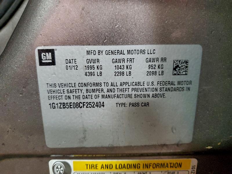 95875305 :رقم المزاد ، 1G1ZB5E08CF252404 vin ، 2012 Chevrolet Malibu مزاد بيع