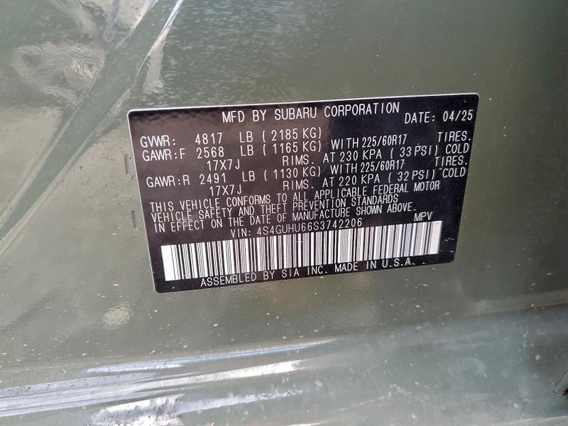 2025 Subaru Crosstrek მანქანა იყიდება აუქციონზე, vin: 4S4GUHU66S3742206, აუქციონის ნომერი: 94173895