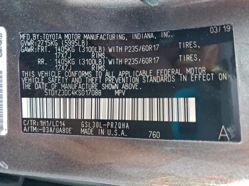 Продажа на аукционе авто 2019 Toyota Sienna, vin: 5TDYZ3DC4KS017088, номер лота: 94358505