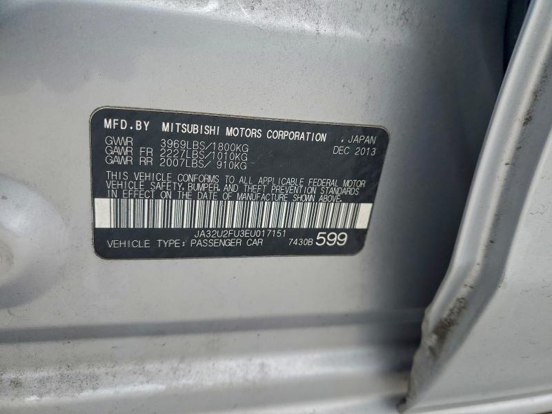 Продаж на аукціоні авто 2014 Mitsubishi Lancer, vin: JA32U2FU3EU017151, номер лоту: 98315185