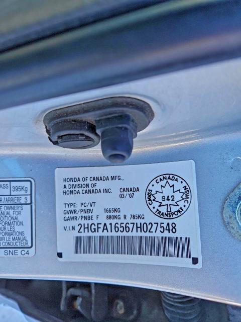 Продажа на аукционе авто 2007 Honda Civic, vin: 2HGFA16567H027548, номер лота: 94894925