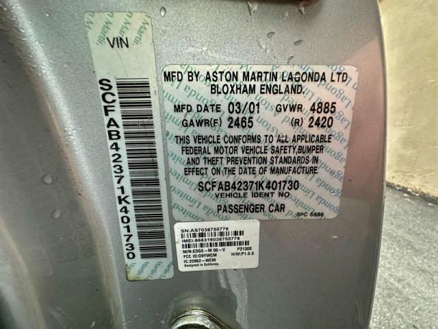 2001 Aston Martin Db7 Vantag მანქანა იყიდება აუქციონზე, vin: SCFAB42371K401730, აუქციონის ნომერი: 98802635