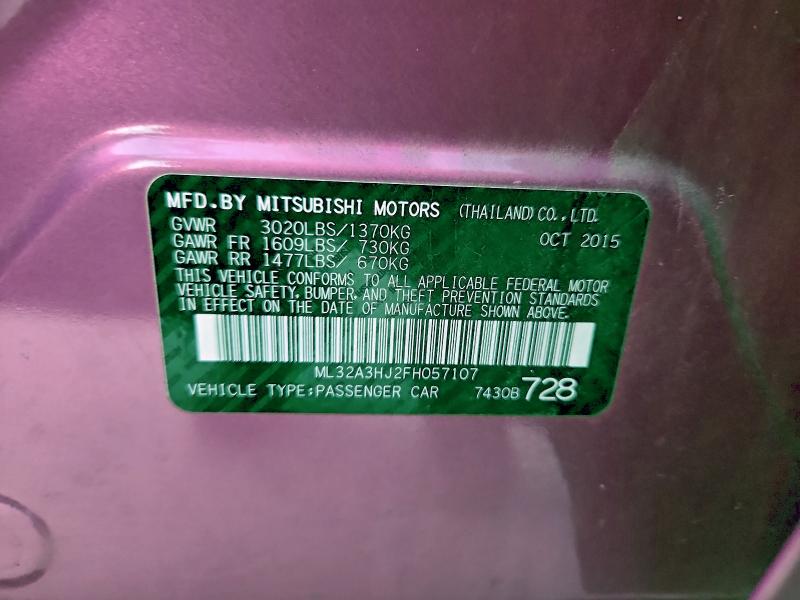 Продаж на аукціоні авто 2015 Mitsubishi Mirage, vin: ML32A3HJ2FH057107, номер лоту: 98008215