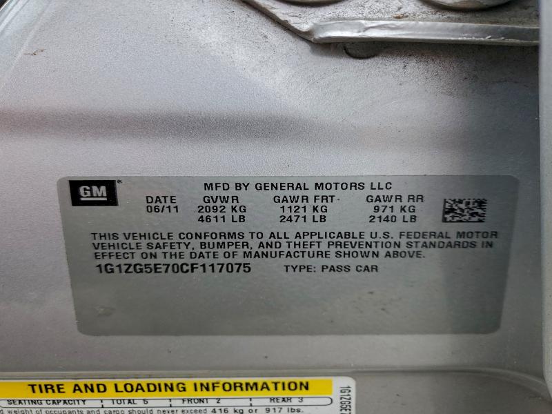 Aukcja sprzedaży 2012 Chevrolet Malibu Ltz, vin: 1G1ZG5E70CF117075, numer aukcji: 97931245