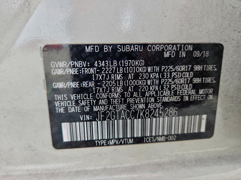 2019 Subaru Crosstrek მანქანა იყიდება აუქციონზე, vin: JF2GTACC7K8245286, აუქციონის ნომერი: 94521425
