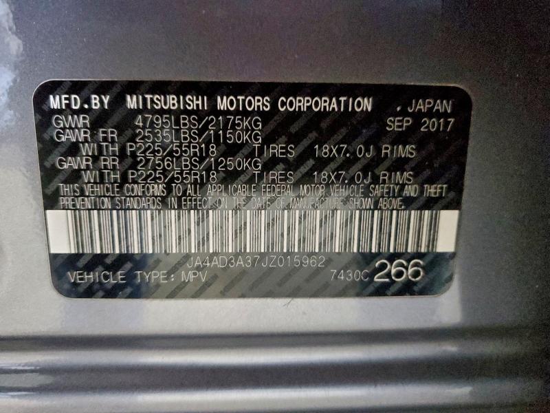 2018 Mitsubishi Outlander მანქანა იყიდება აუქციონზე, vin: JA4AD3A37JZ015962, აუქციონის ნომერი: 97182955