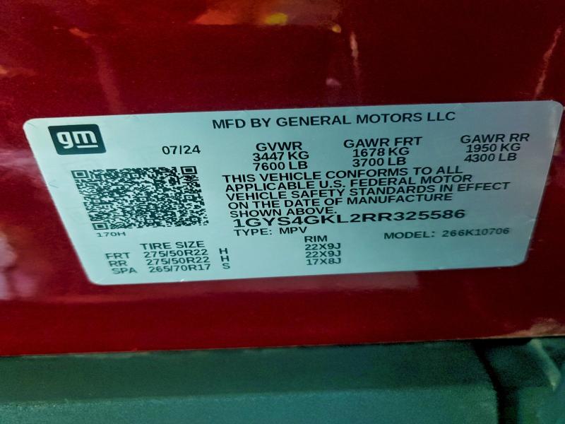 96287215 :رقم المزاد ، 1GYS4GKL2RR325586 vin ، 2024 Cadillac Escalade S مزاد بيع