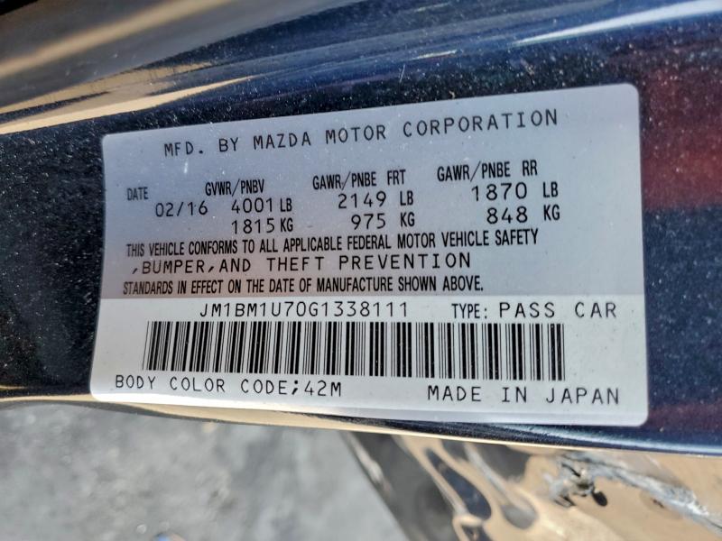 2016 Mazda 3 მანქანა იყიდება აუქციონზე, vin: JM1BM1U70G1338111, აუქციონის ნომერი: 94752805
