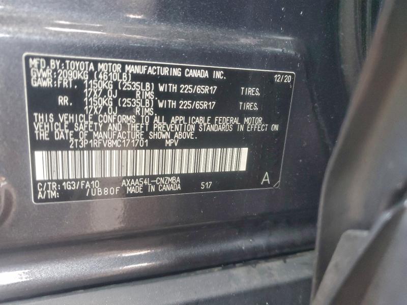 95273115 :رقم المزاد ، 2T3P1RFV8MC171701 vin ، 2021 Toyota Rav4 مزاد بيع