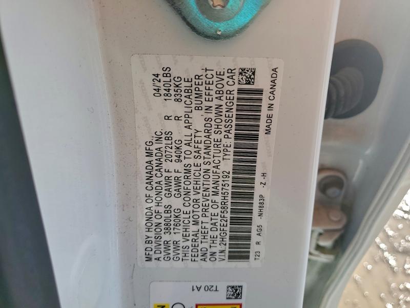 Продаж на аукціоні авто 2024 Honda Civic, vin: 2HGFE2F58RH575192, номер лоту: 97046045