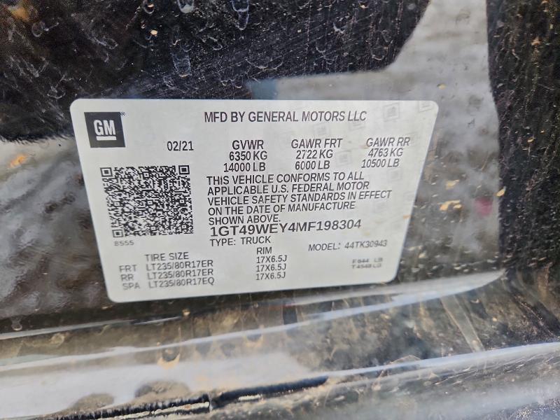 2021 Gmc Sierra მანქანა იყიდება აუქციონზე, vin: 1GT49WEY4MF198304, აუქციონის ნომერი: 95938045