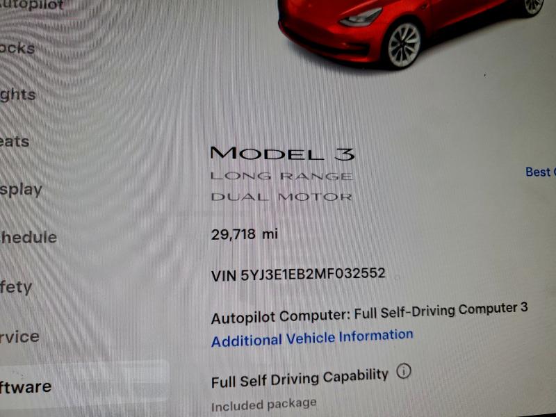 96305845 :رقم المزاد ، 5YJ3E1EB2MF032552 vin ، 2021 Tesla Model 3 مزاد بيع
