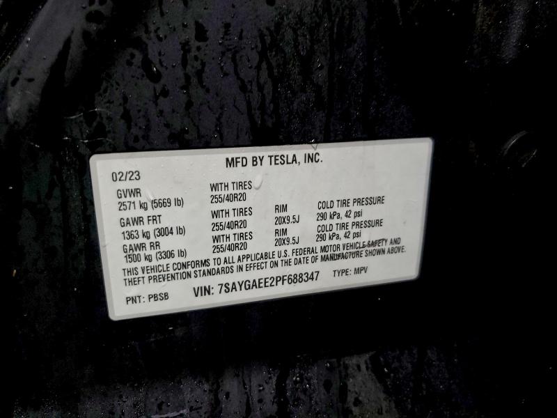 2023 Tesla Model Y მანქანა იყიდება აუქციონზე, vin: 7SAYGAEE2PF688347, აუქციონის ნომერი: 96075155