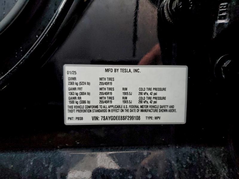2025 Tesla Model Y მანქანა იყიდება აუქციონზე, vin: 7SAYGDEE8SF299108, აუქციონის ნომერი: 92218415