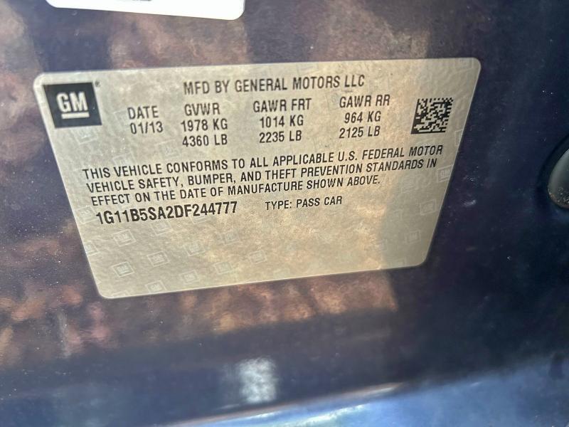 Продажа на аукционе авто 2013 Chevrolet Malibu Ls, vin: 1G11B5SA2DF244777, номер лота: 96198835