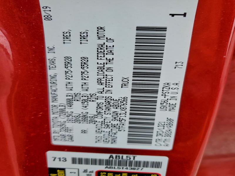 Продаж на аукціоні авто 2020 Toyota Tundra, vin: 5TFAY5F13LX876566, номер лоту: 95475625