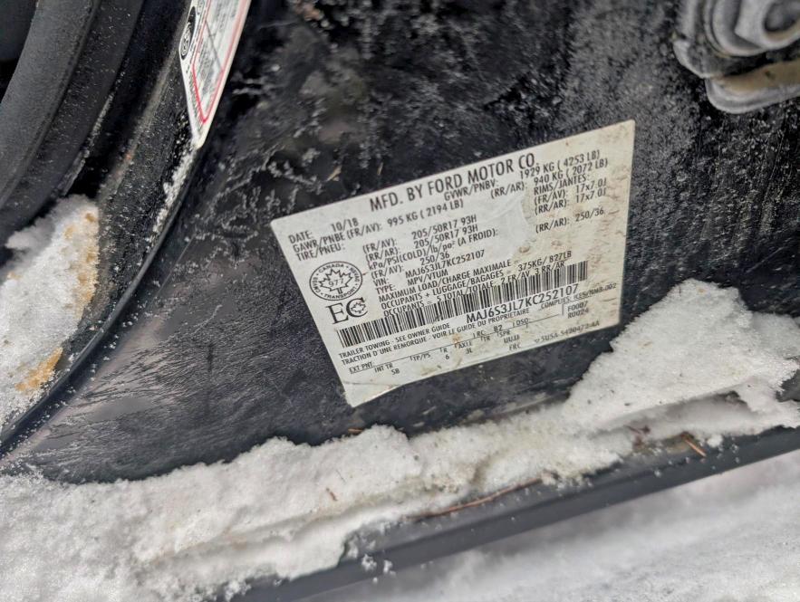 2019 Ford Ecosport მანქანა იყიდება აუქციონზე, vin: MAJ6S3JL7KC252107, აუქციონის ნომერი: 92888385